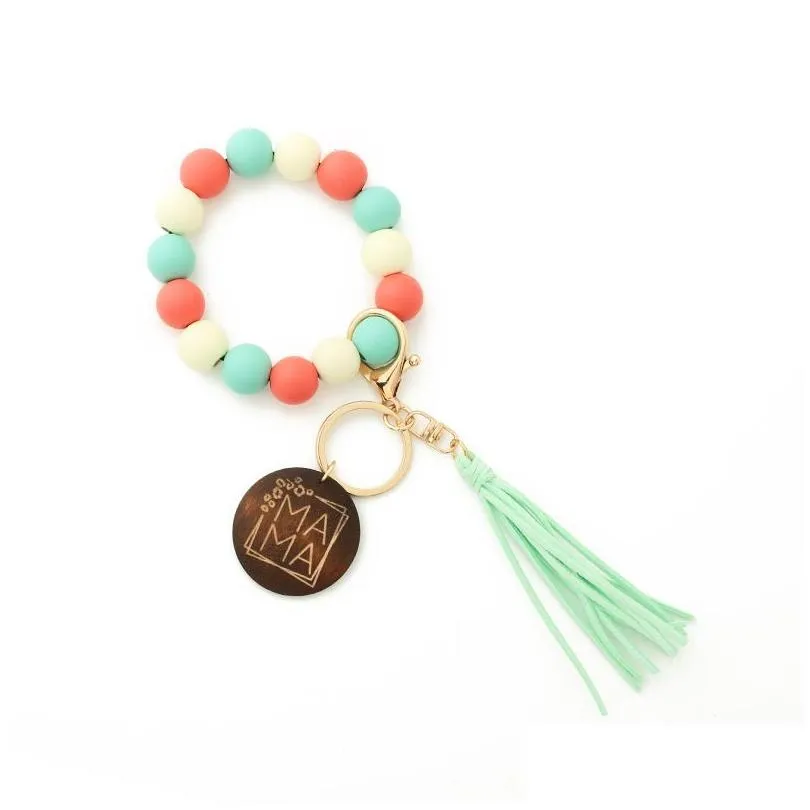 Party Favor Sile Keychain For Keys Tassel Wood Beads Bracelet Keyring Women Mticolor Fashion Keychains Drop Delivery Dhtt7