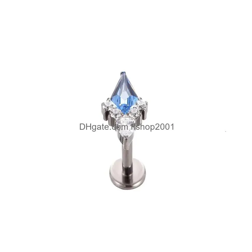 labret lip piercing jewelry astm 36 internally threaded rhombus shaped zircon ring earrings helix stud body 230614