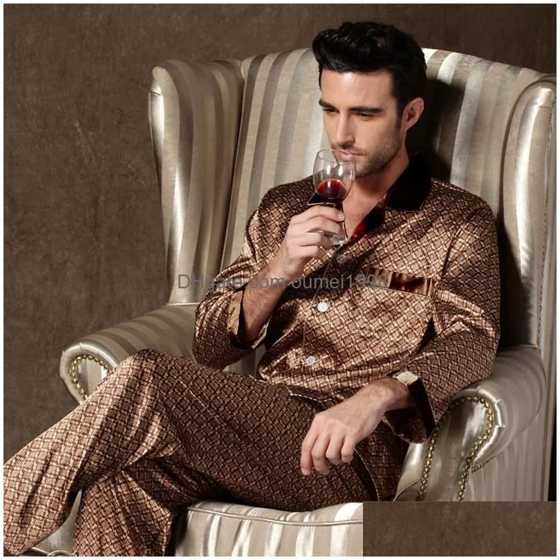 Men`S Sleepwear Mens Designer Pajamas For Men Set Pijama Long Sleeve Sleep Tops Trousers Wear Thin Ice Silk Pajama Drop Delivery Appa Dhbjq