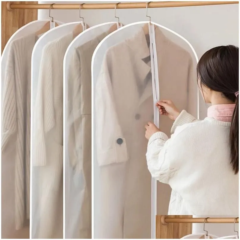 Clothing Wardrobe Storage 3Pcs/Set Garment Top Clothes Hanging Dust Er Wedding Dress Suit Coat Bag Organizer Drop Delivery Home Ga