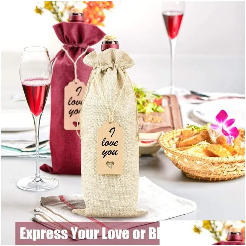 Packing Bags Wholesale 12Pcs Rustic Jute Burlap Wine Dstring Ers Reusable Bottle Wrap Gift Package Bag35X15 Drop Delivery Office Schoo Dhy42