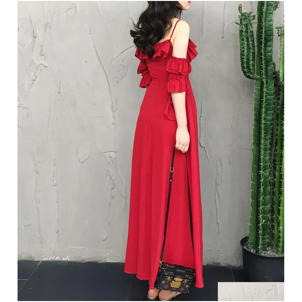 a line sexy summer beach red chiffon dress cold ruffles split maxi dress white red women party dress off shoulder elegant long dresses