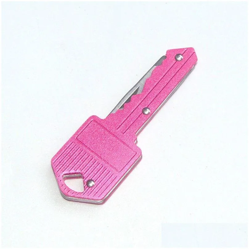 Other Festive & Party Supplies Colorf Key Shape Mini Folding Knife Outdoor Saber Pocket Fruit Mtifunctional Keychain Knives Swiss Self Dhkig