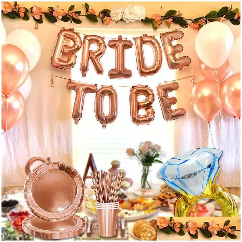 new rose gold bride to be letter foil balloons paper banner bride sash bachelorette party decoration wedding bridal shower supplies