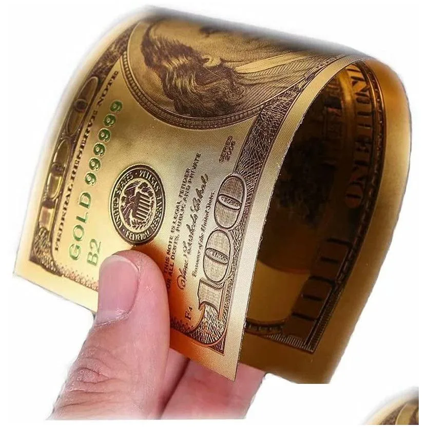 Party Favor 7Pcs Commemorative Notes Gold Plated Dollar Euros Fake Money High Quality Gifts Collection Decoration Drop Delivery Home G Dhccs