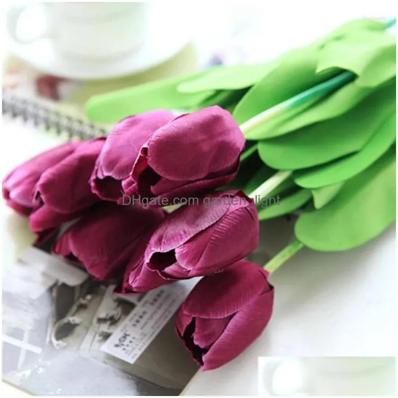 decorative flowers wholesale white artificial flower high quality real touch pu tulip desktop wedding home decoration gift multi-color