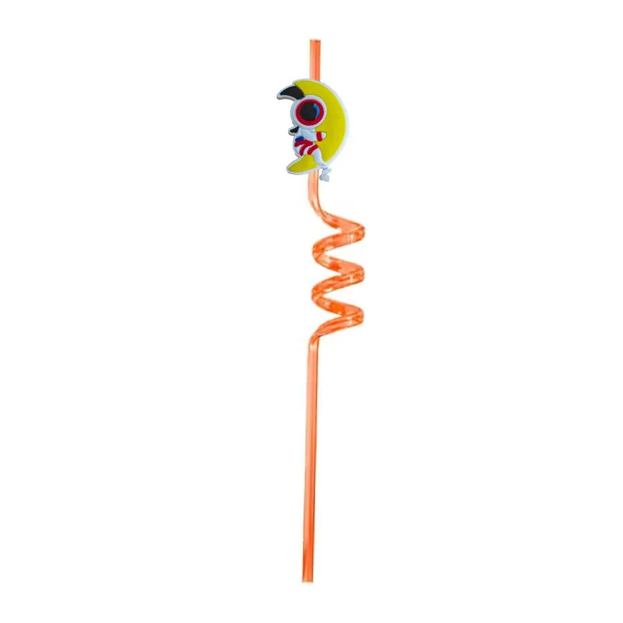 aerospace theme themed crazy cartoon straws drinking supplies for birthday party girls decorations summer goodie gifts kids plastic straw reusable