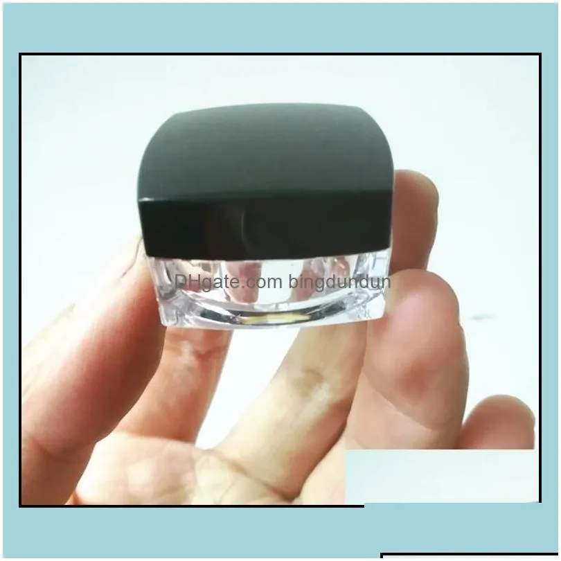 wholesale Packing Bottles 5Gram Plastic Jar Square Shape Clear Pot Black Cap Cosmetic Sample Eyeshadow Lip Balm Container Nail Art Piece Glitt
