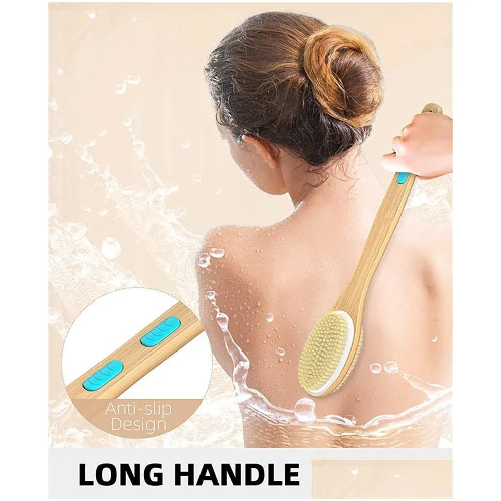 Bath Brushes, Sponges & Scrubbers Shower Brush With Soft And Stiff Bristles Dual-Sided Long Handle Back Body Exfoliator For Wet Or Dry Dhnty