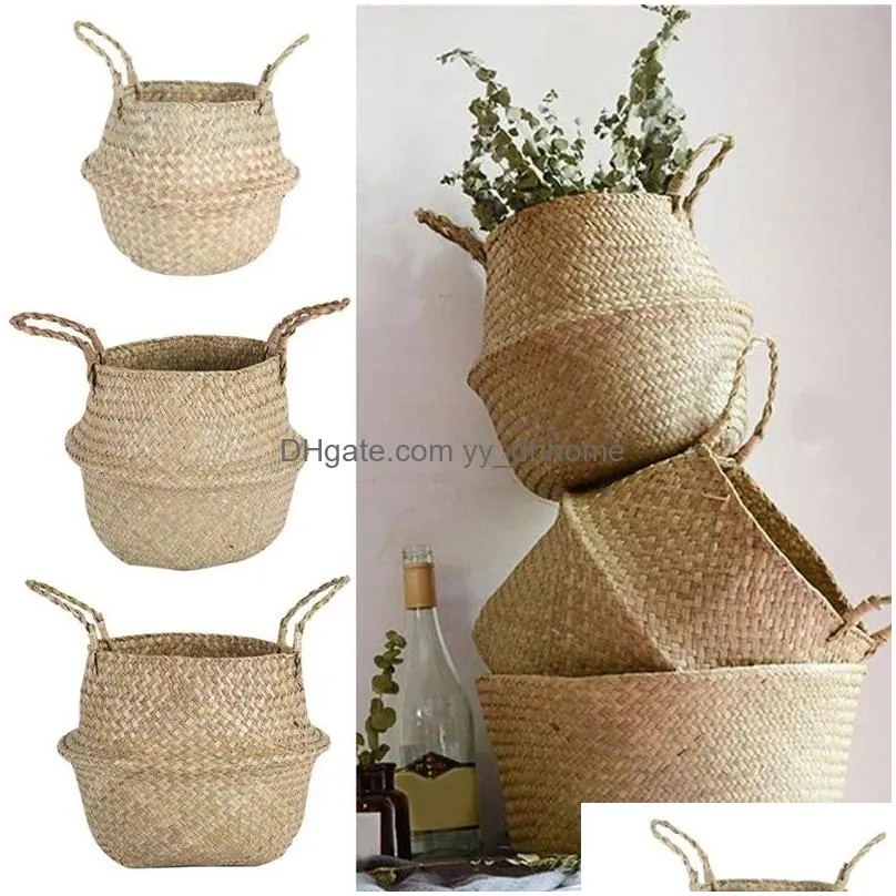 seaweed wicker storage baskets straw wicker rattan hanging flowerpot seagrass folding laundry basket plant basket home decor