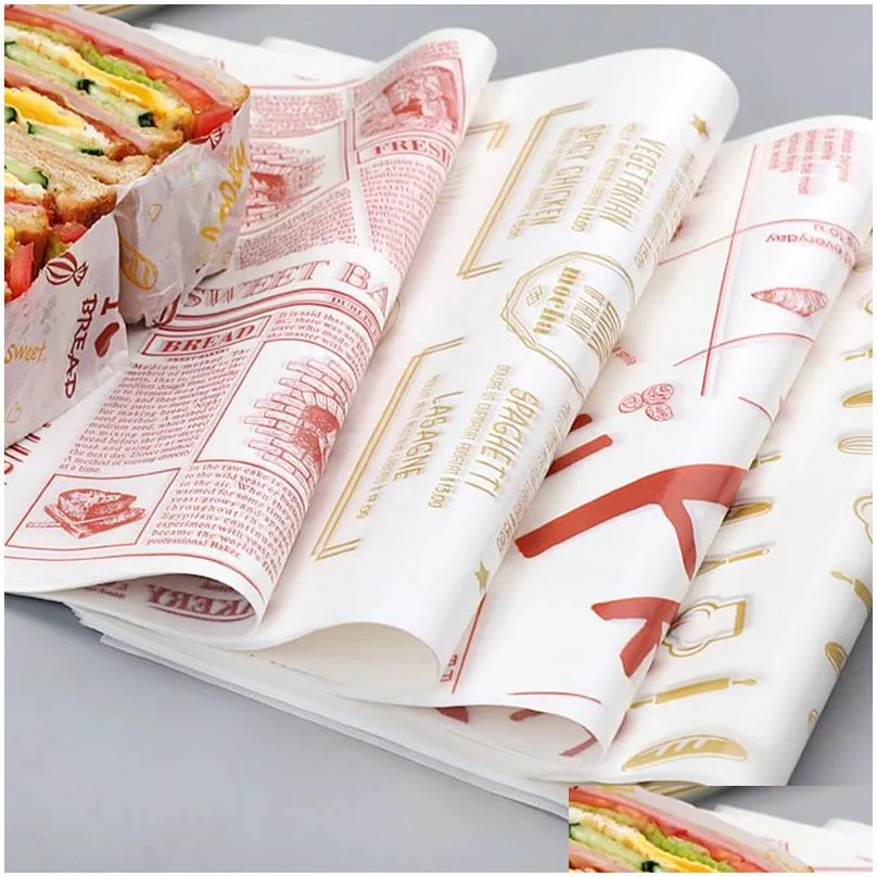 wholesale new 10pcs wax paper disposable food wrapping greaseproof packaging paper sand hamburger wrapper baking packaging paper sjy