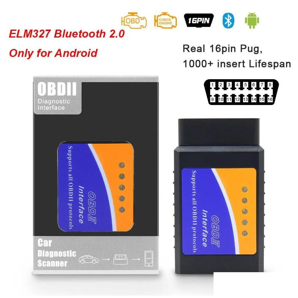 Code Readers Scan Tools Elm 327 V1.5 Obd2 Bluetooth Scanner For Android Elm327 Odb2 Reader Obd 2 Car Diagnostic Tool 1.5 Drop Deli