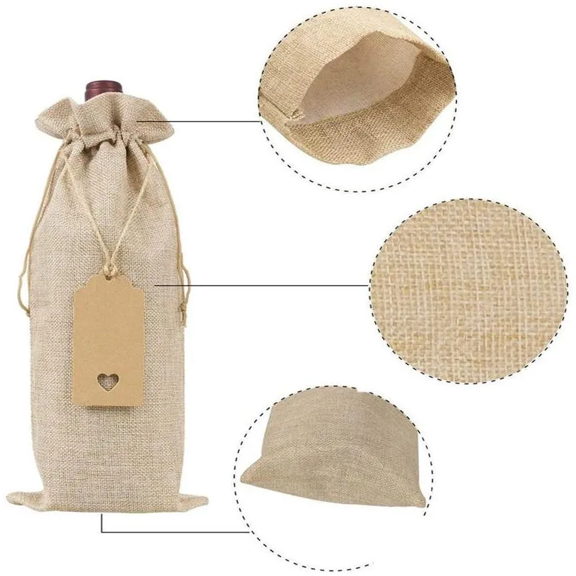 Packing Bags Wholesale 12Pcs Rustic Jute Burlap Wine Dstring Ers Reusable Bottle Wrap Gift Package Bag35X15 Drop Delivery Office Schoo Dhy42