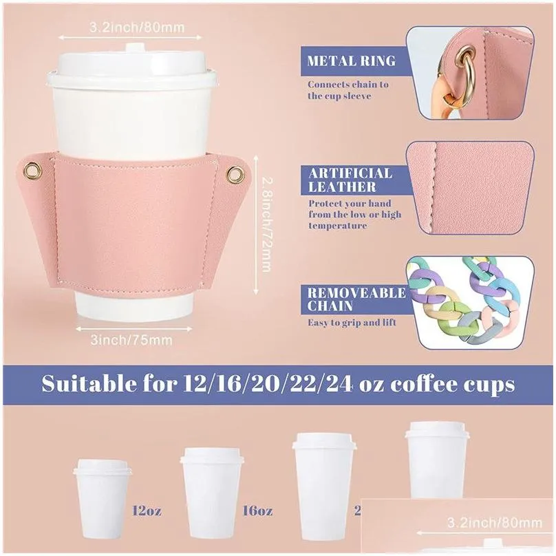 Drinkware Handle Pu Leather Cup Holder Portable Glass Bottle Case Eco-Friendly Coffee Cups Bag Detachable Chain Bottles Er For Drop D Dh3Zk