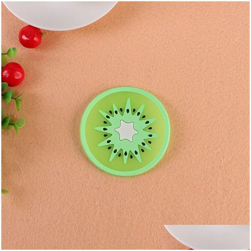 Mats & Pads Wholesale Fruit Sile Coaster Pattern Colorf Round Cup Cushion Holder Thick Drink Tableware Coasters Mug Drop Delivery Home Dh4Uf