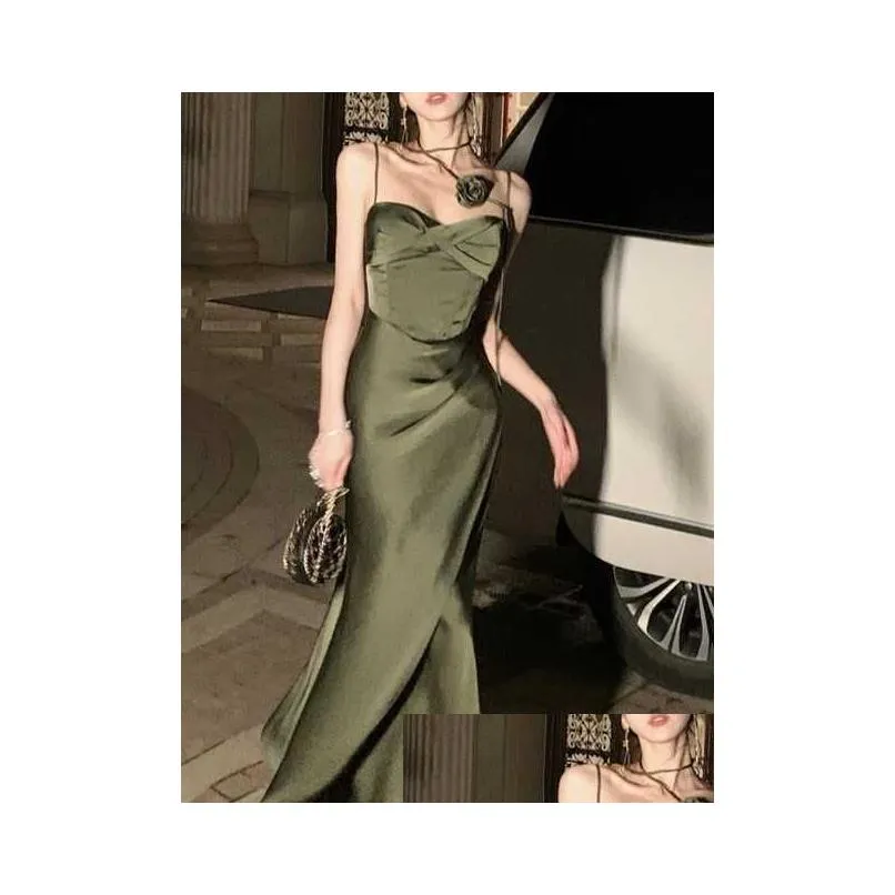women summer dress sleeveless vintage satin casual bodycon long evening night vestidos female solid outerwear chic mujers