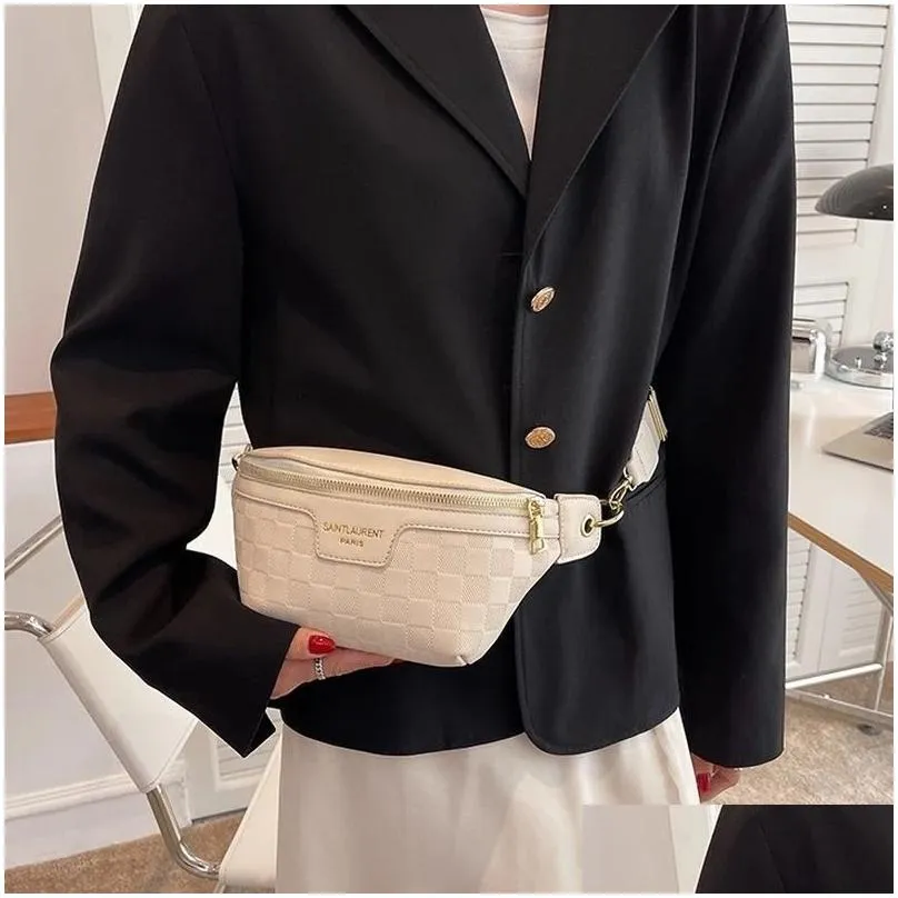 waist bags women packs wide strap crossbody chest bag female elegant plaid pu leather fanny ladies stylish 220902