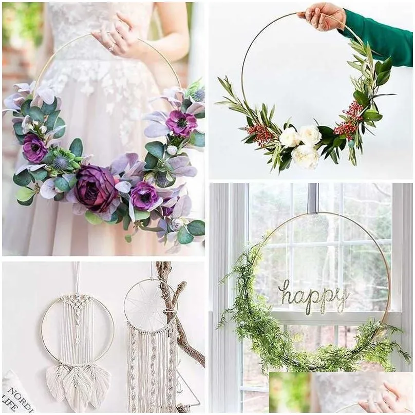 new 10pcs metal floral hoop rings diy macrame hanging crafts wedding table centerpieces decoration christmas flower wreath garland