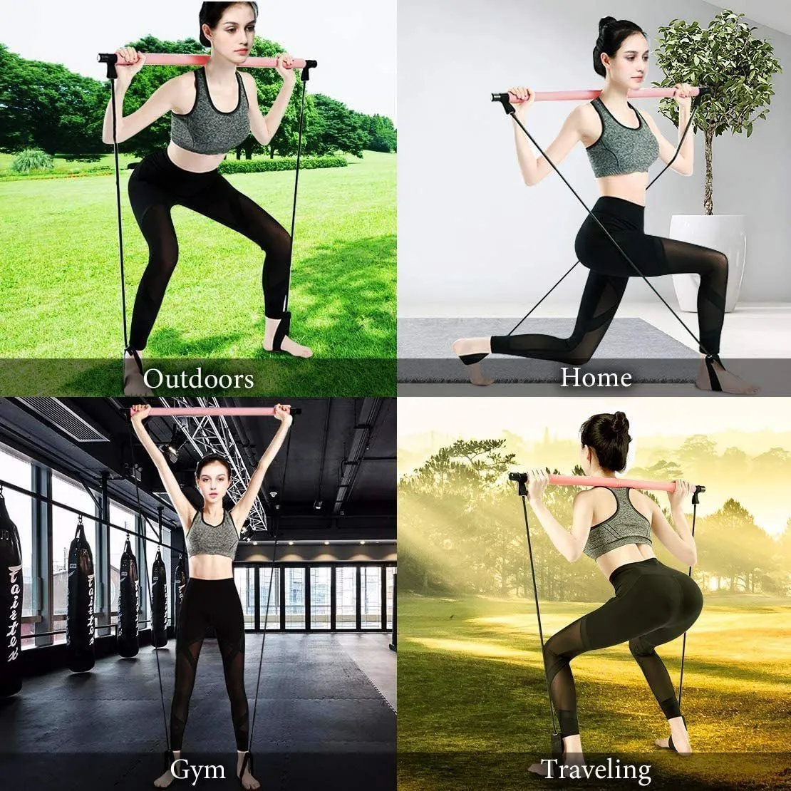 Resistance Bands Portable Yoga Pilates Bar Stick with Band Home Gym Muscle Toning Fitness Stretching Sports Body Workout Exercise