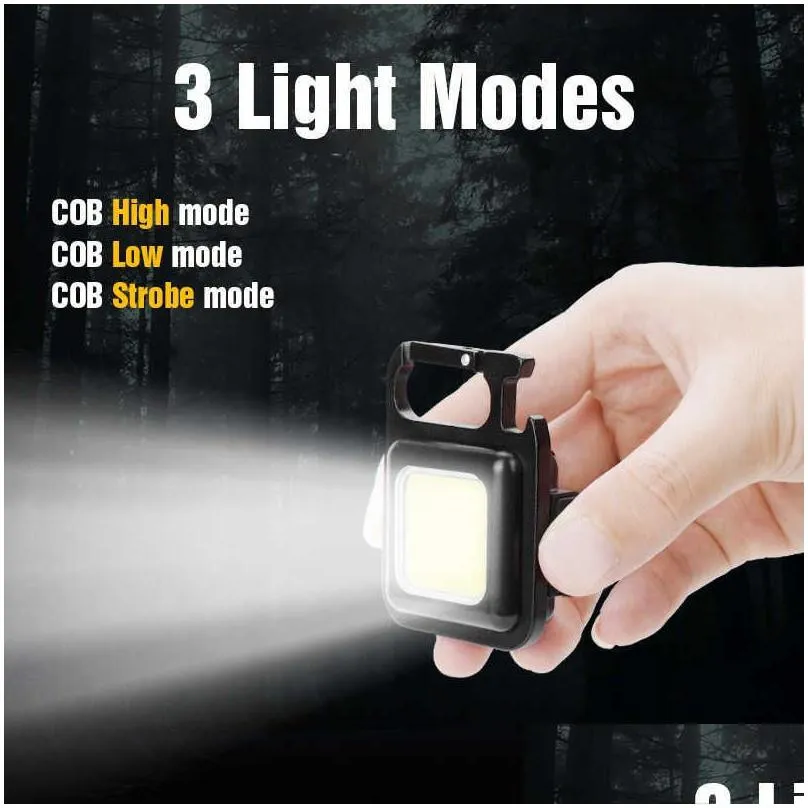 new mini led flashlight portable cob led keychain light usb rechargeable work light bright small pocket emergency lamp outdoor torch