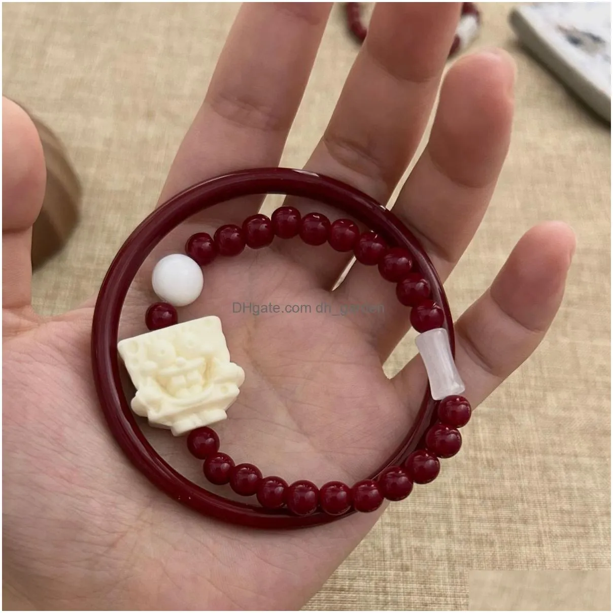 Beaded Little Cat Red Bracelet Female Chinese Retro Versatile Handmade Bangle Hand Drop Delivery Jewelry Bracelets Dhgarden Dhmro