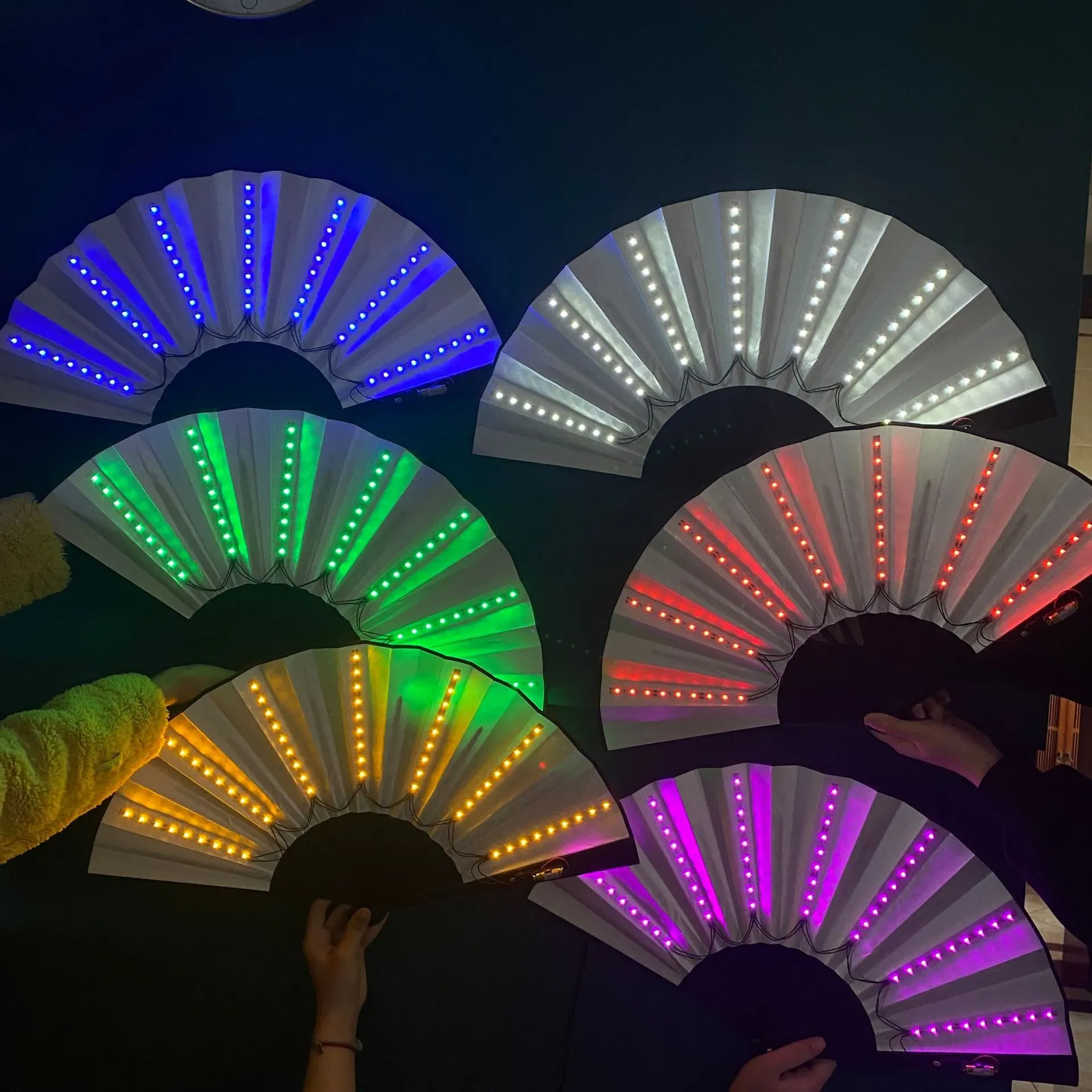 13inch Luminous Folding Rave Fan Led Play Colorful Hand Held Abanico LED Fans For Dance Neon DJ Night Club Party