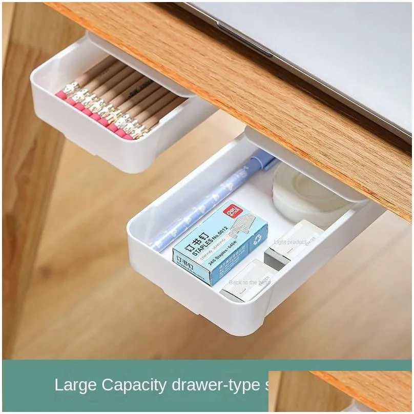 Storage Boxes Bins Under Desk Der Organizer Invisible Box Self Adhesive Stationary Container Bedroom Sundry Makeup Holder Drop Deli Dhh9X