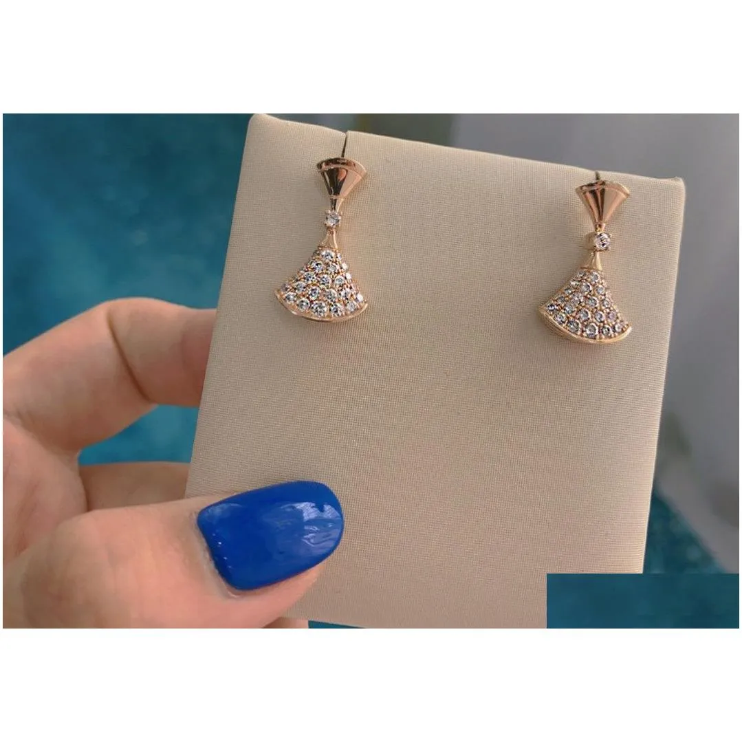 Stud Earrings Fl Drill Fan Small Skirt 925 Sier High-End New Jewelry Drop Delivery Dh8T4