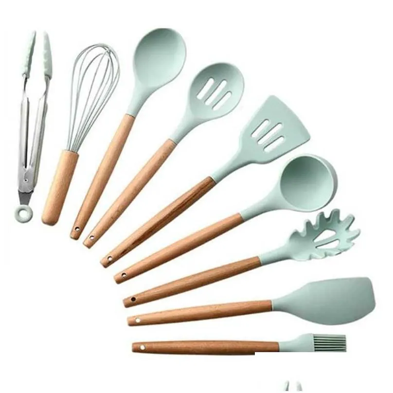 new silicone cooking tools set turner tongs soup spoon spatula brush scraper nonstick shovel egg beater kitchen utensils kitchenware