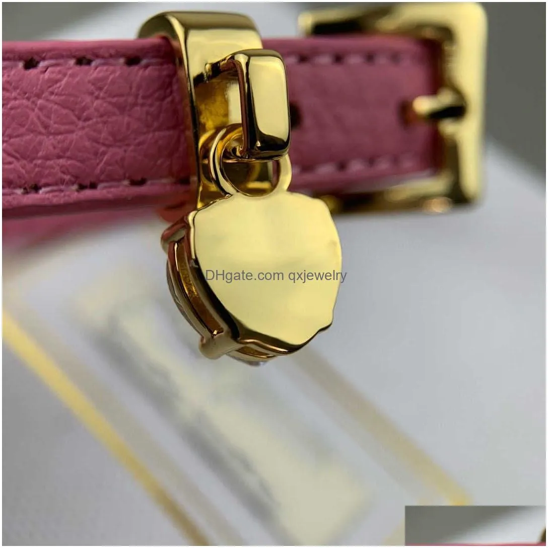 Charm Bracelets 2022 Vintage Gold Color Steam Punk Hip-Hop Design Jewelry Black Leather Bracelet Heart Crystal Screw Top Luxury Drop Dh0Pm