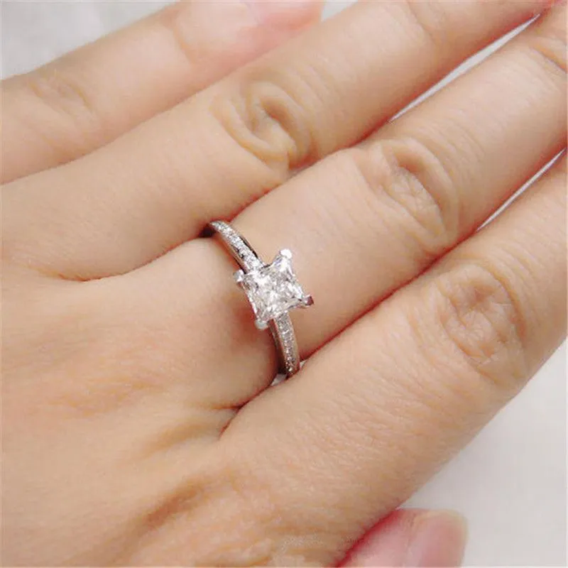 Princess cut 0.6ct Lab Diamond Ring Real 925 sterling silver Engagement Wedding band Rings for Women Bridal Charm Party Jewelry