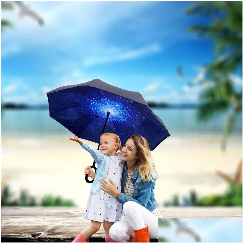 Umbrellas Reverse Upside Down Umbrella With C-Shaped Handle Windproof Rain For Women And Men Drop Delivery Home Garden Household Sundr Dhud6