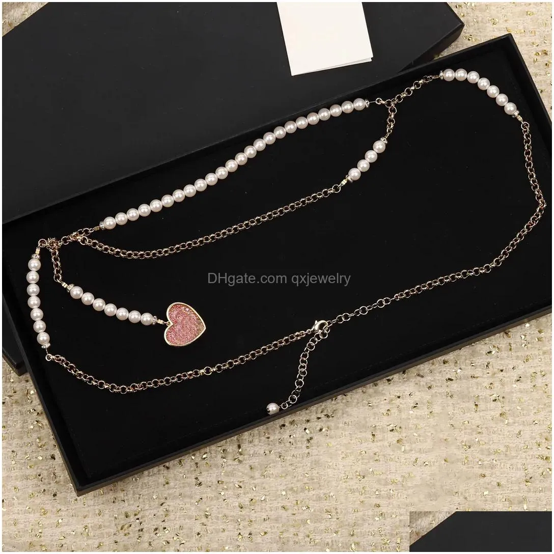 Bracelet, Earrings & Necklace 2024 Brand Fashion Jewelry Women Pearls Chain Party Light Gold Color Heart Long White Beads Luxury Pend Dh4Da