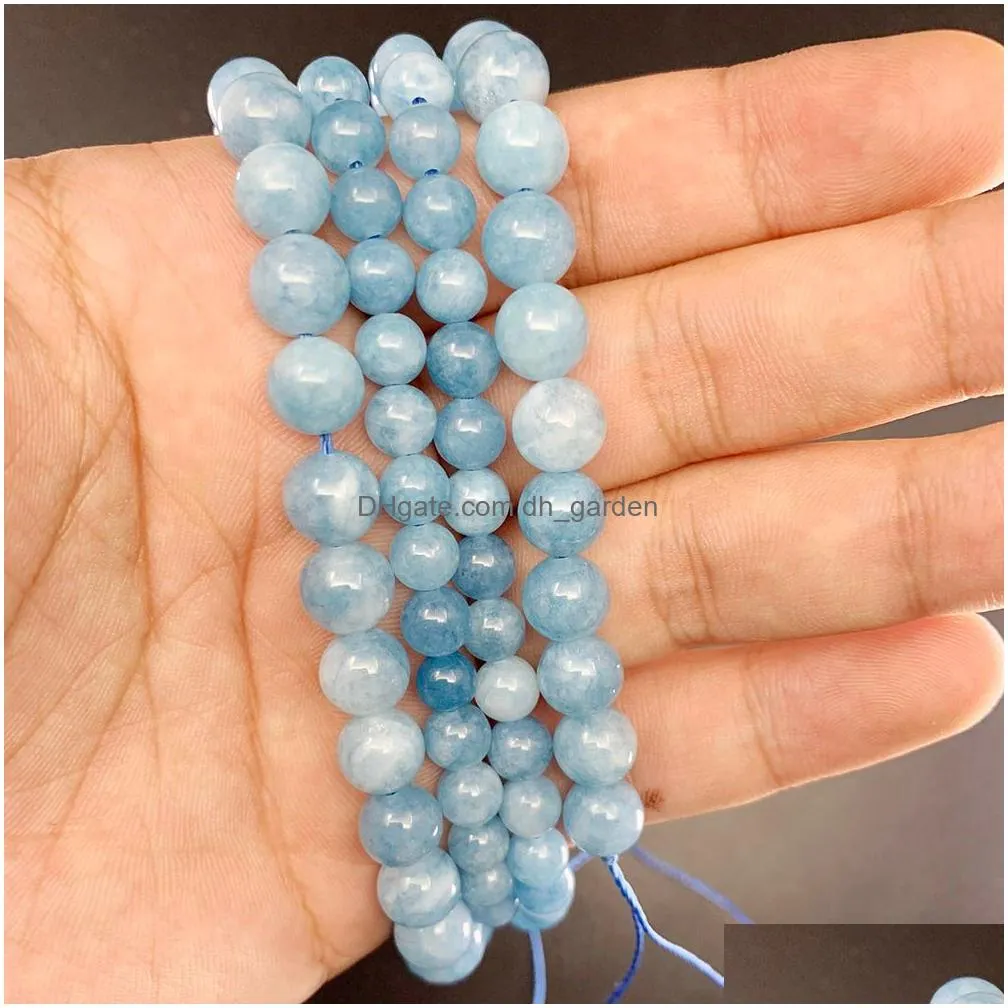 Beaded 1 Strand/Lot 4/6/8/10/12Mm Natural Aquamarin Agat Stone Bead Round Loose Spacer Beads For Jewelry Making Findings Di Dhgarden Dhwj2