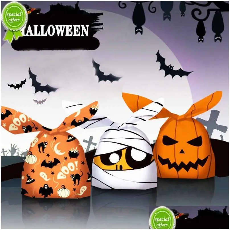 wholesale new happy halloween candy gift bag cute rabbit ear handbag biscuits snack baking packaging bags halloween party decoration