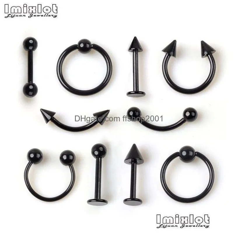 labret lip piercing jewelry 95pcs mix body lot stainless steel nose ear belly tongue ring captive bead eyebrow bar 230614