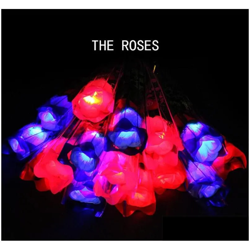 Decorative Flowers & Wreaths Valentines Day Party Supplies Led Colorf Rose Flower Luminous Flashing Wand Stick Decoration Bouquet Chri Dh73X