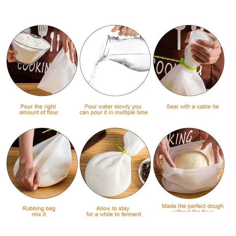 Other Bakeware Wholesale Kitchen Sile Dough Flour Kneading Mixing Bag Reusable Cooking Pastry Tools Bags Drop Delivery Home Garden Kit Dh05X