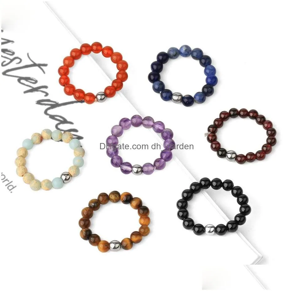 With Side Stones Handmade Creative Natural Rings Energy Chakras Healing Crystal Gemstone 4Mm Round Bead Jewelry Sliver Moon Dhgarden Dhj0T