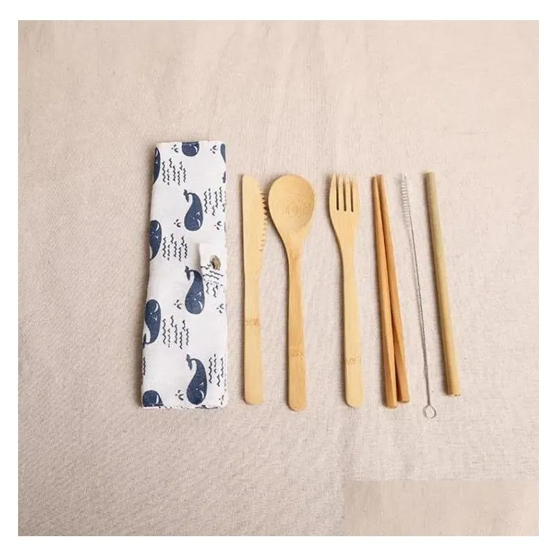 Other Event & Party Supplies Sets Wooden Dinnerware Bamboo Teaspoon Fork Soup Knife Catering Cutlery Set With Cloth Bag Kitchen Cookin Dh8Rc