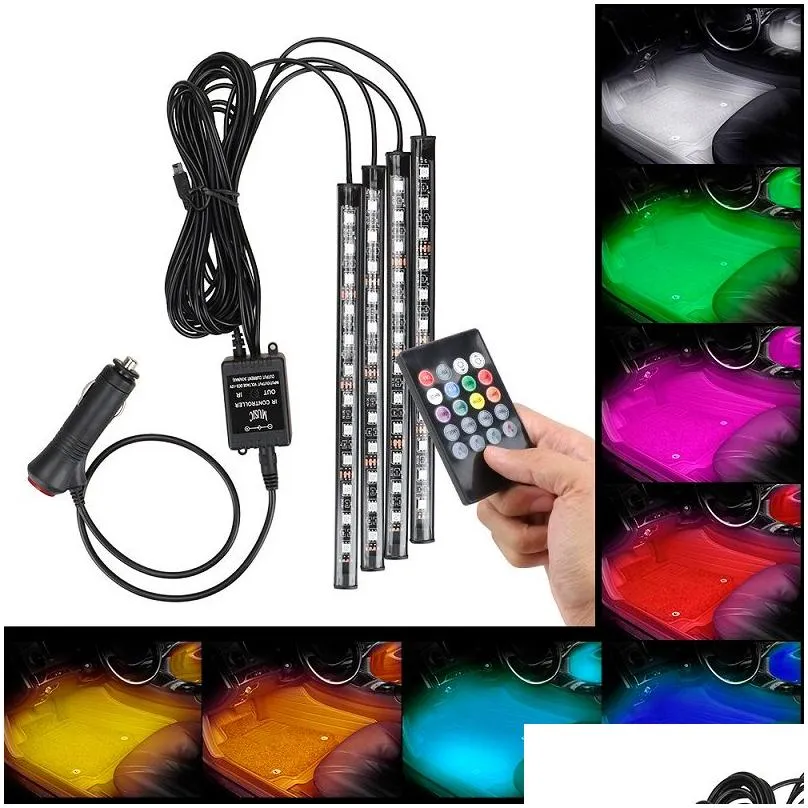 4 In 1 Car Inside Atmosphere Lamp 48 Led Interior Decoration Lighting Rgb 16-color Wireless Remote Control 5050 Chip 12v Charge Charming with retail