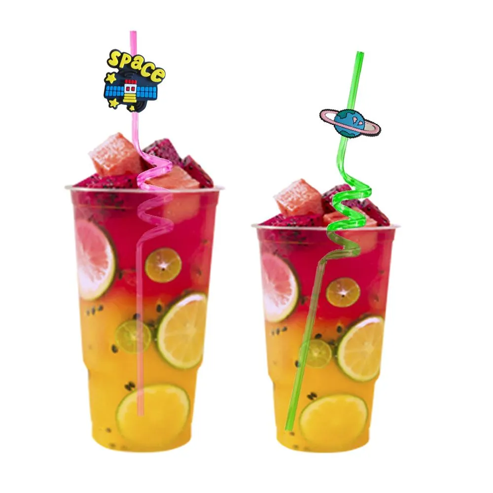 aerospace theme themed crazy cartoon straws drinking supplies for birthday party girls decorations summer goodie gifts kids plastic straw reusable