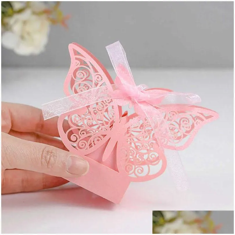 new 10/20/30pcs pink butterfly candy box wedding favors chocolate gift boxes for guests birthday party baby shower decor supplies