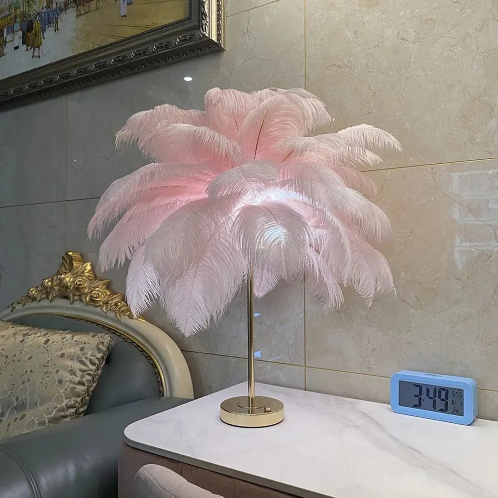 Decorative Objects Figurines Touch Control Table Feather Lamp For Wedding Bedroom Decoration LED Desk With Feathers USB Power Rechargeable