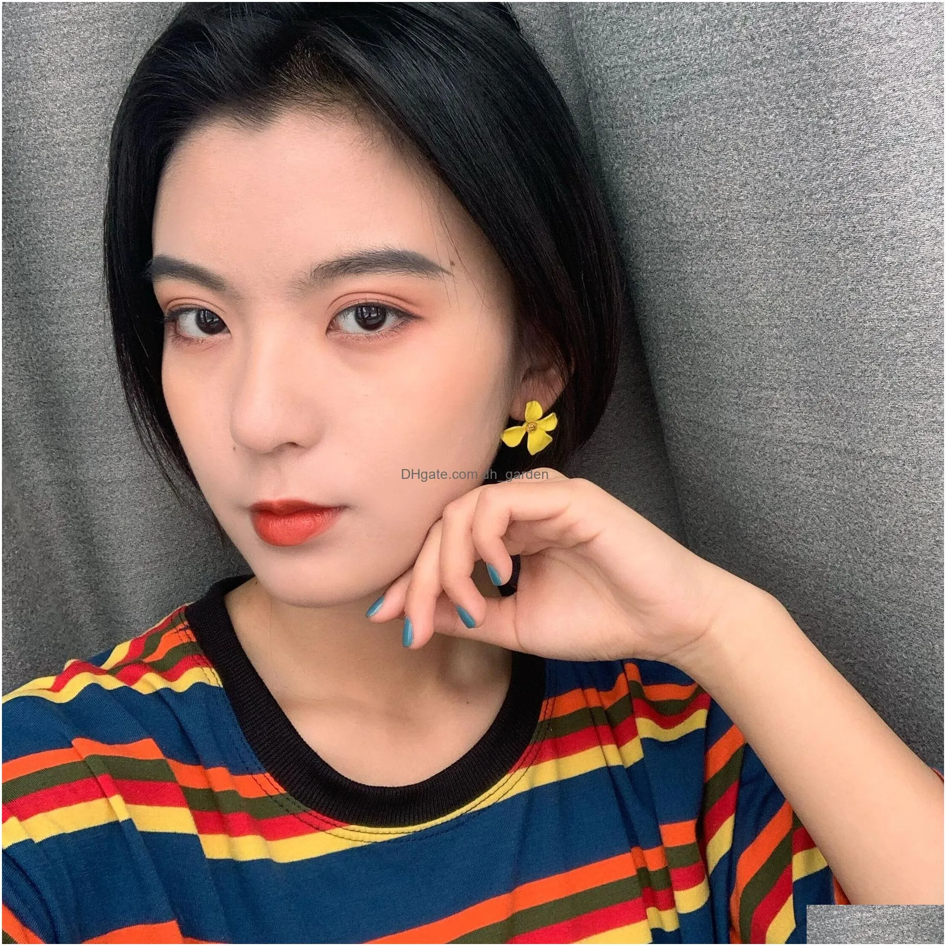 Stud S925 Sier Needle New Korean Sweet Candy Colors Girl Earrings Temperament Personality Flower Pearl Tassel Drop Delivery Dhgarden Dhq4Y