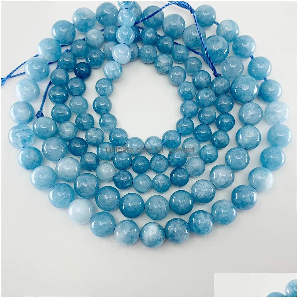 Beaded 1 Strand/Lot 4/6/8/10/12Mm Natural Aquamarin Agat Stone Bead Round Loose Spacer Beads For Jewelry Making Findings Di Dhgarden Dhwj2