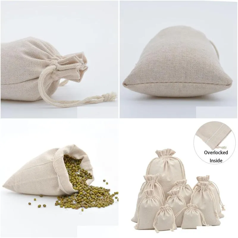 Gift Wrap 50Pcs Reusable Cotton Muslin Bags For Candy Coffee Beans Herb Tea Packaging Wedding Party Favor Bag Linen Dstring Pouch Dr Dh7Ve