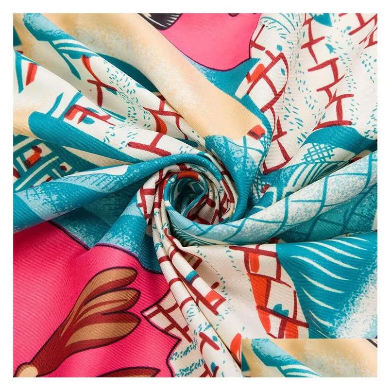 Scarves New Twill Silk Scarf Women Animal Kingdom Print Square Fashion Wrap Female Foard Large Hijab Shawl Neckerchief Drop Delivery Dhrac