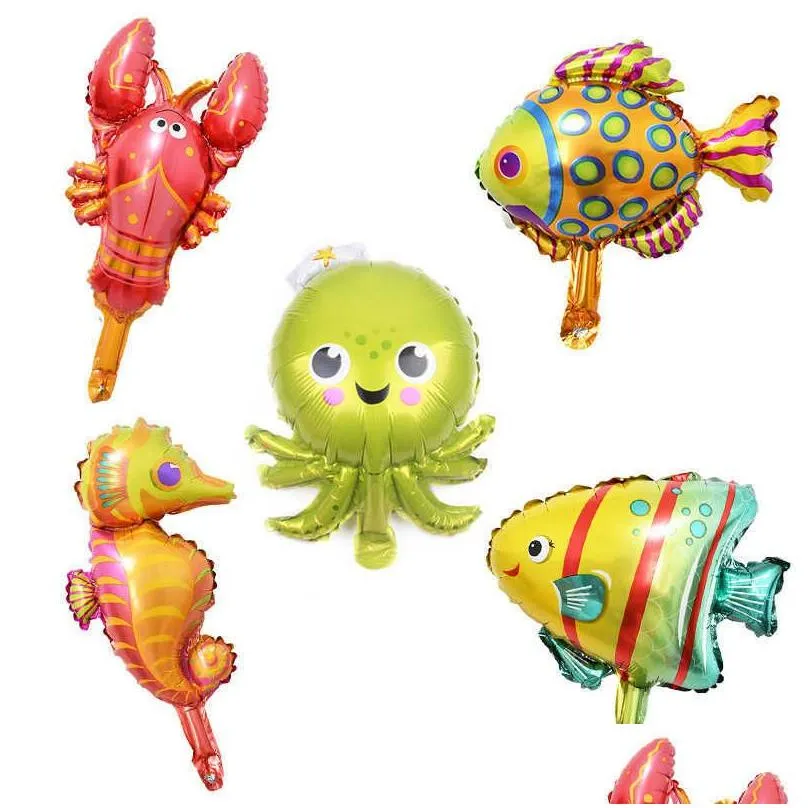 new 45pcs ocean world under sea animal balloons blue number foil balloon kids birthday party decoration baby shower helium globos