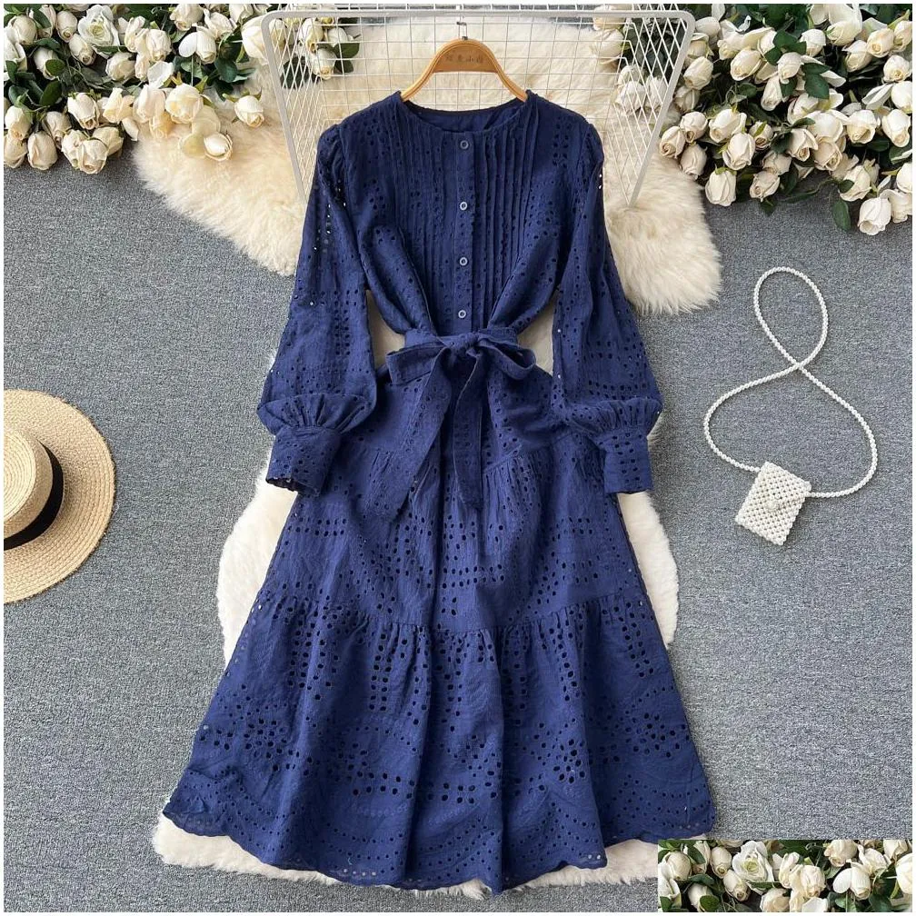 a line women`s hollow out dress purple lace up slim elegant dress vestido temperament sweet korea chic summer 2023